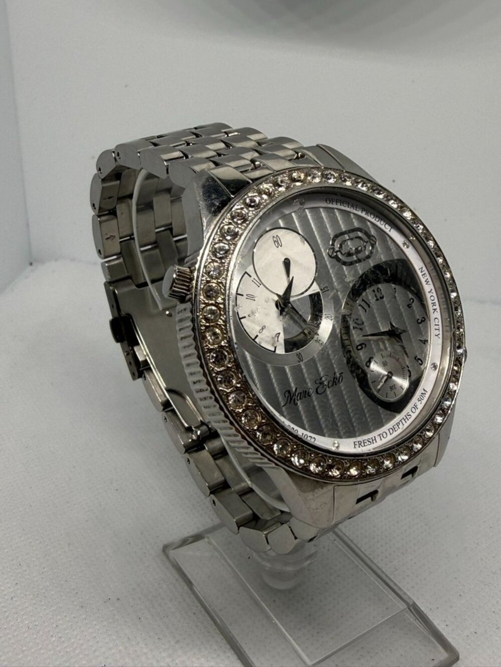 Marc Ecko E17522G1 The Two Timer Men's Oversized SS Jewel Bezel Quartz Watch - Picture 8 of 11